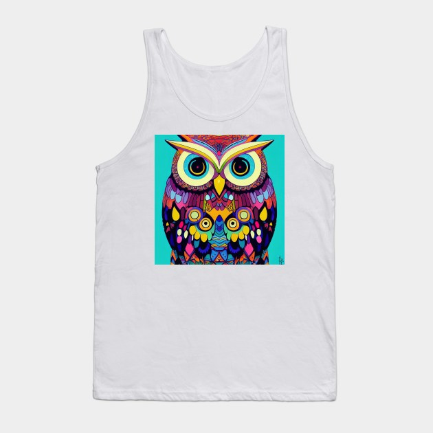 Colorful Owl Portrait Illustration - Bright Vibrant Colors Bohemian Style Feathers Psychedelic Bird Animal Rainbow Colored Art Tank Top by JensenArtCo